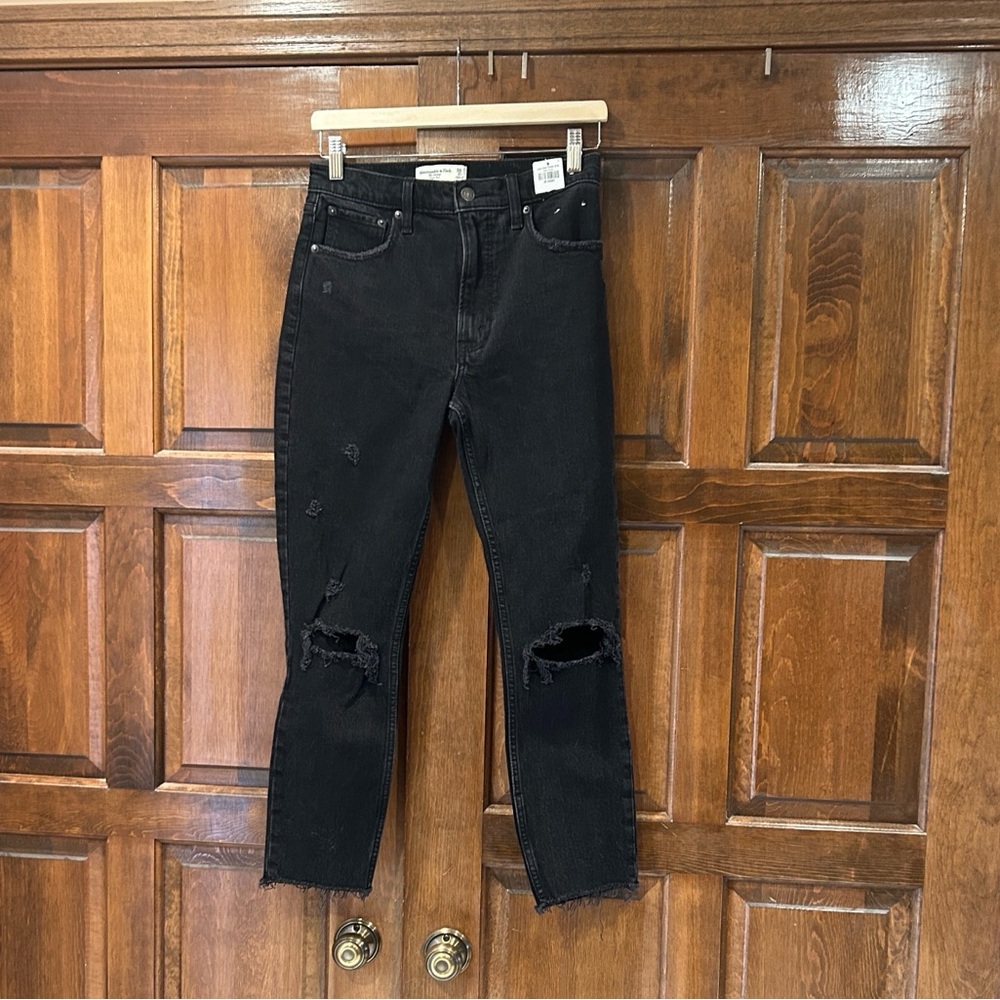 NWT Abercrombie & Fitch Jeans Size 26 Short Skinny High Rise Black‎ Distressed - Picture 2 of 9